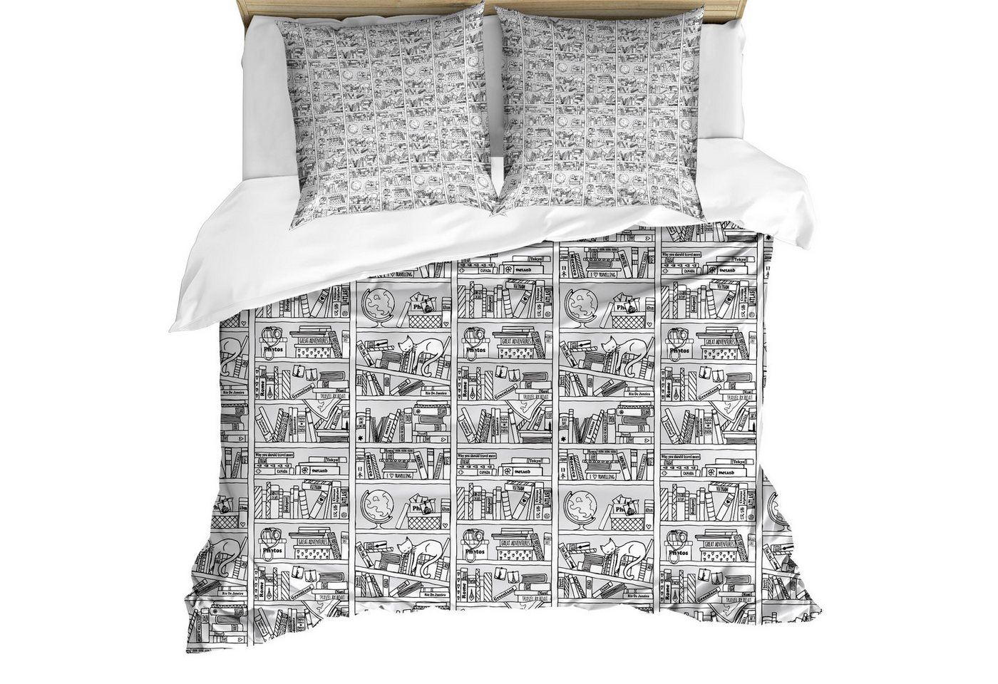 Abakuhaus Bettwäsche Milbensicher Allergiker geeignet mit Kissenbezügen, Microfaser, Gekritzel Bücherregal mit Sketchy Abakuhaus Bettwäsche Milbensicher Allergiker geeignet mit Kissenbezügen, Microfaser, Gekritzel Bücherregal mit Sketchy von Abakuhaus