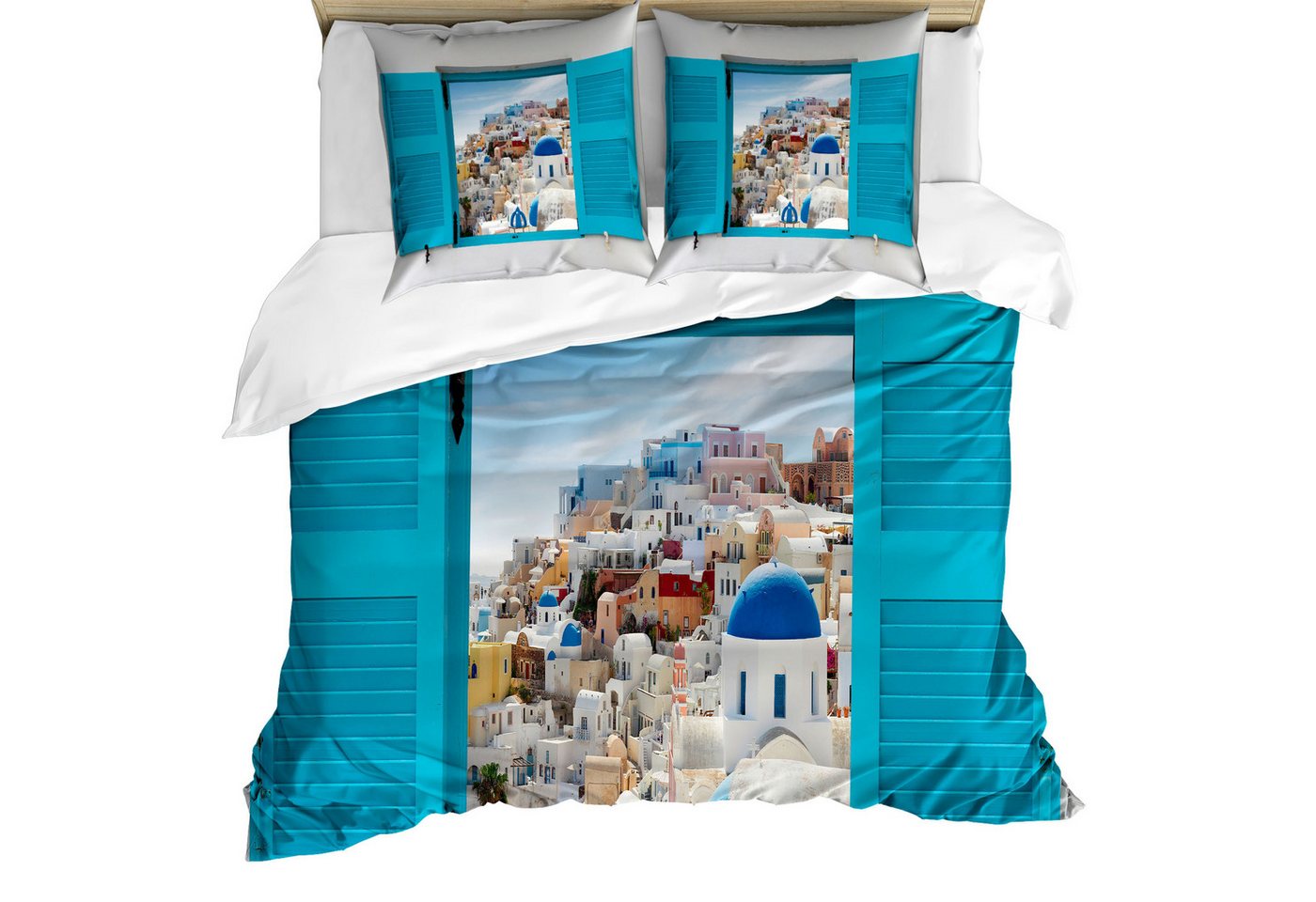 Abakuhaus Bettwäsche Milbensicher Allergiker geeignet mit Kissenbezügen, Microfaser, Griechenland Fenster Alte Fensterläden von Abakuhaus