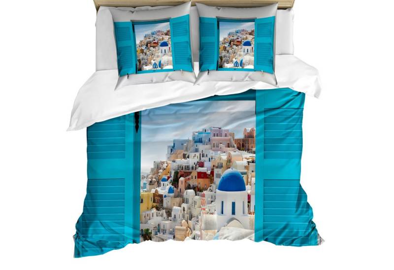 Abakuhaus Bettwäsche Milbensicher Allergiker geeignet mit Kissenbezügen, Microfaser, Griechenland Fenster Alte Fensterläden von Abakuhaus