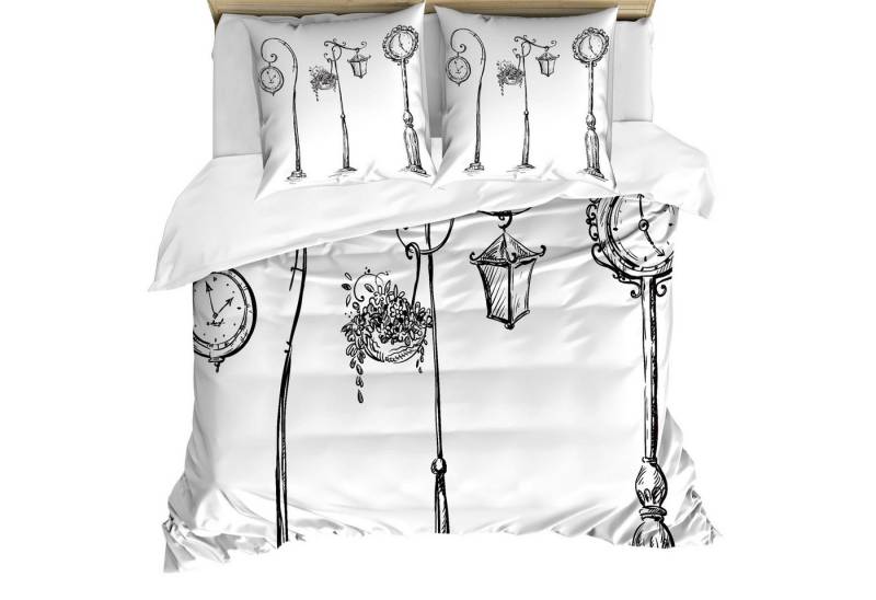 Abakuhaus Bettwäsche Milbensicher Allergiker geeignet mit Kissenbezügen, Microfaser, Handgemalt Straße Uhren Stadt von Abakuhaus