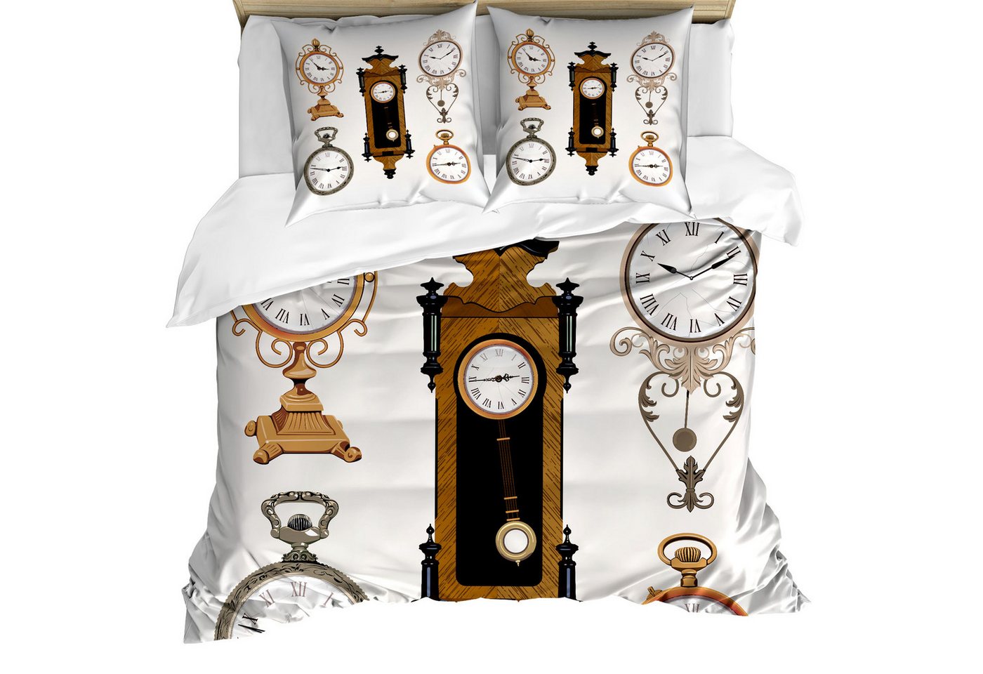 Abakuhaus Bettwäsche Milbensicher Allergiker geeignet mit Kissenbezügen, Microfaser, Jahrgang Antike Uhren Muster von Abakuhaus