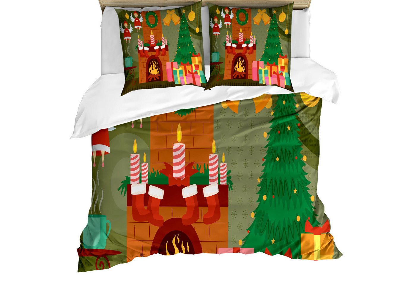 Abakuhaus Bettwäsche Milbensicher Allergiker geeignet mit Kissenbezügen, Microfaser, Kamin Cartoon Christmas Night Abakuhaus Bettwäsche Milbensicher Allergiker geeignet mit Kissenbezügen, Microfaser, Kamin Cartoon Christmas Night von Abakuhaus