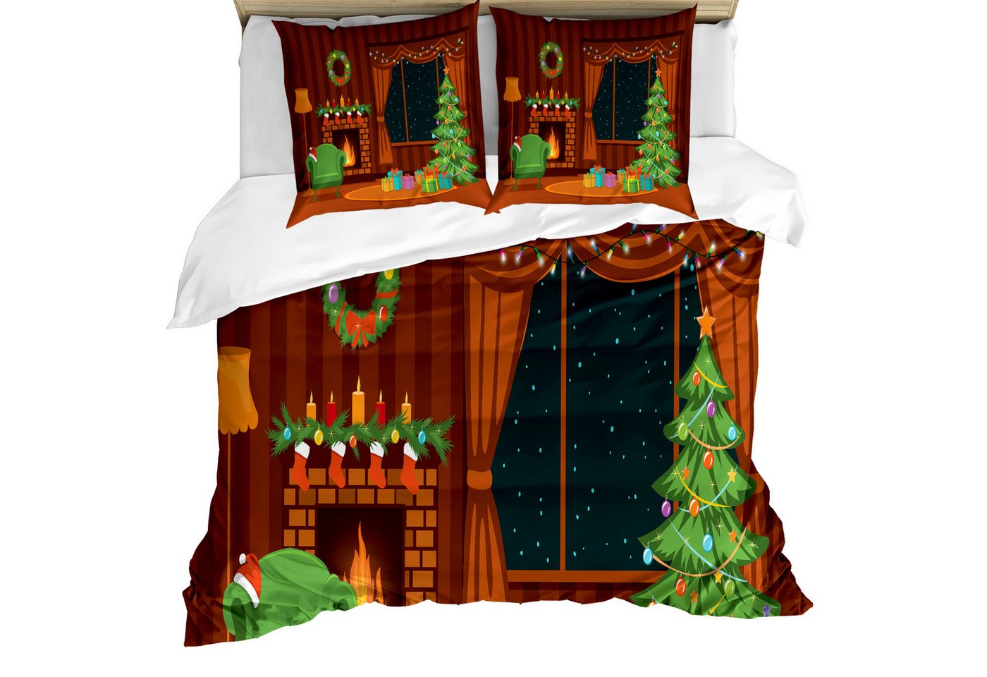 Abakuhaus Bettwäsche Milbensicher Allergiker geeignet mit Kissenbezügen, Microfaser, Kamin Cartoon-Weihnachtszimmer Abakuhaus Bettwäsche Milbensicher Allergiker geeignet mit Kissenbezügen, Microfaser, Kamin Cartoon-Weihnachtszimmer von Abakuhaus