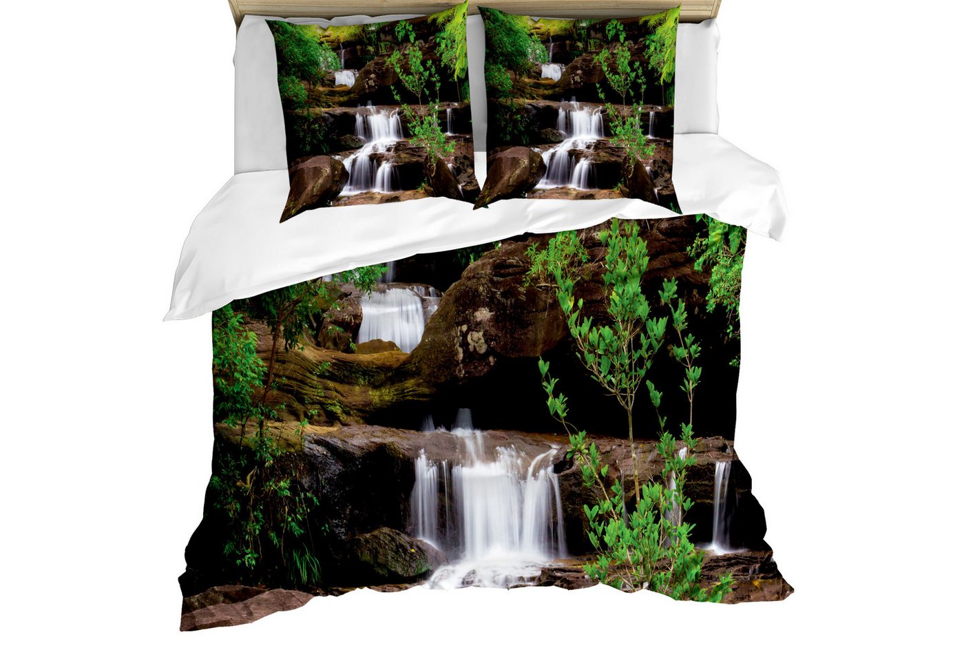 Abakuhaus Bettwäsche Milbensicher Allergiker geeignet mit Kissenbezügen, Microfaser, Natur Rock Treppe in Wasserfall Abakuhaus Bettwäsche Milbensicher Allergiker geeignet mit Kissenbezügen, Microfaser, Natur Rock Treppe in Wasserfall von Abakuhaus