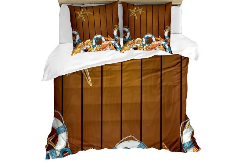 Abakuhaus Bettwäsche Milbensicher Allergiker geeignet mit Kissenbezügen, Microfaser, Nautisch Seashell Anchor Holz von Abakuhaus