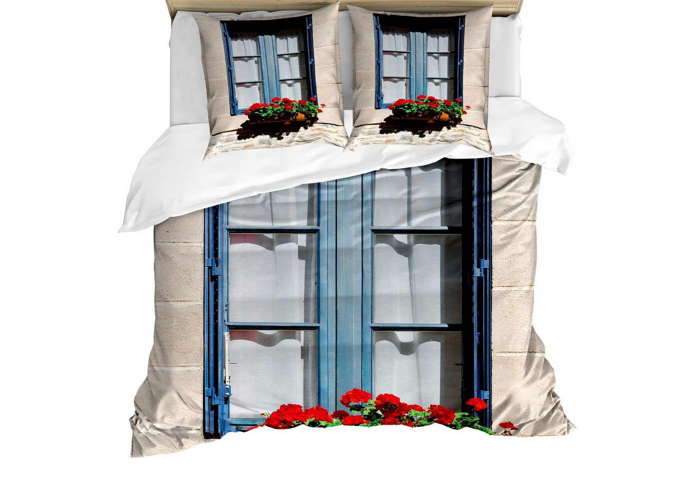 Abakuhaus Bettwäsche Milbensicher Allergiker geeignet mit Kissenbezügen, Microfaser, Städtisch Mittelmeer-Fenster von Abakuhaus