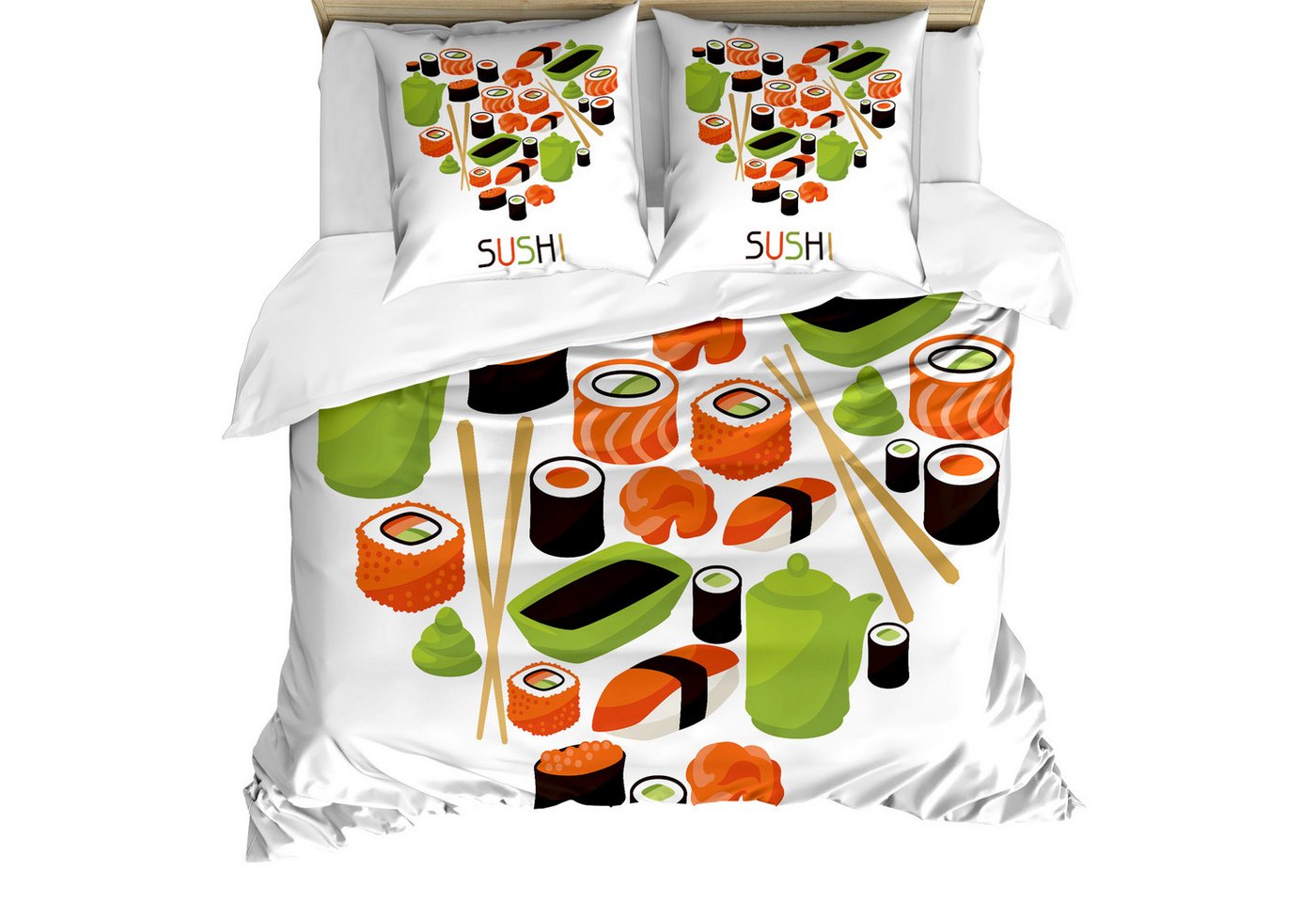 Abakuhaus Bettwäsche Milbensicher Allergiker geeignet mit Kissenbezügen, Microfaser, Sushi Teekanne Rolls Sauce Herz-Formular von Abakuhaus