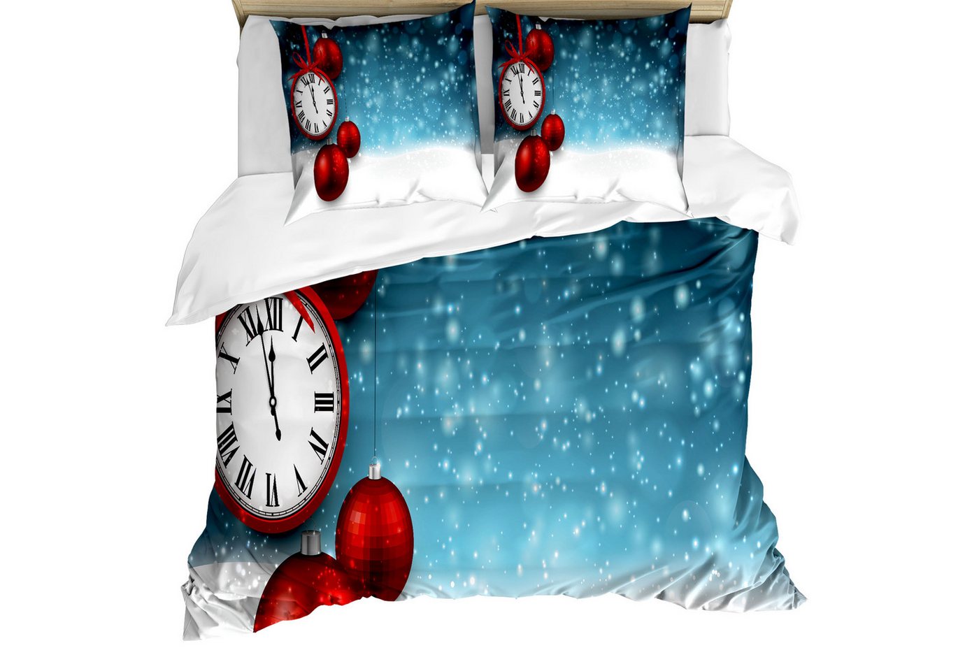 Abakuhaus Bettwäsche Milbensicher Allergiker geeignet mit Kissenbezügen, Microfaser, Uhr Vintage New Jahr-Kugeln von Abakuhaus
