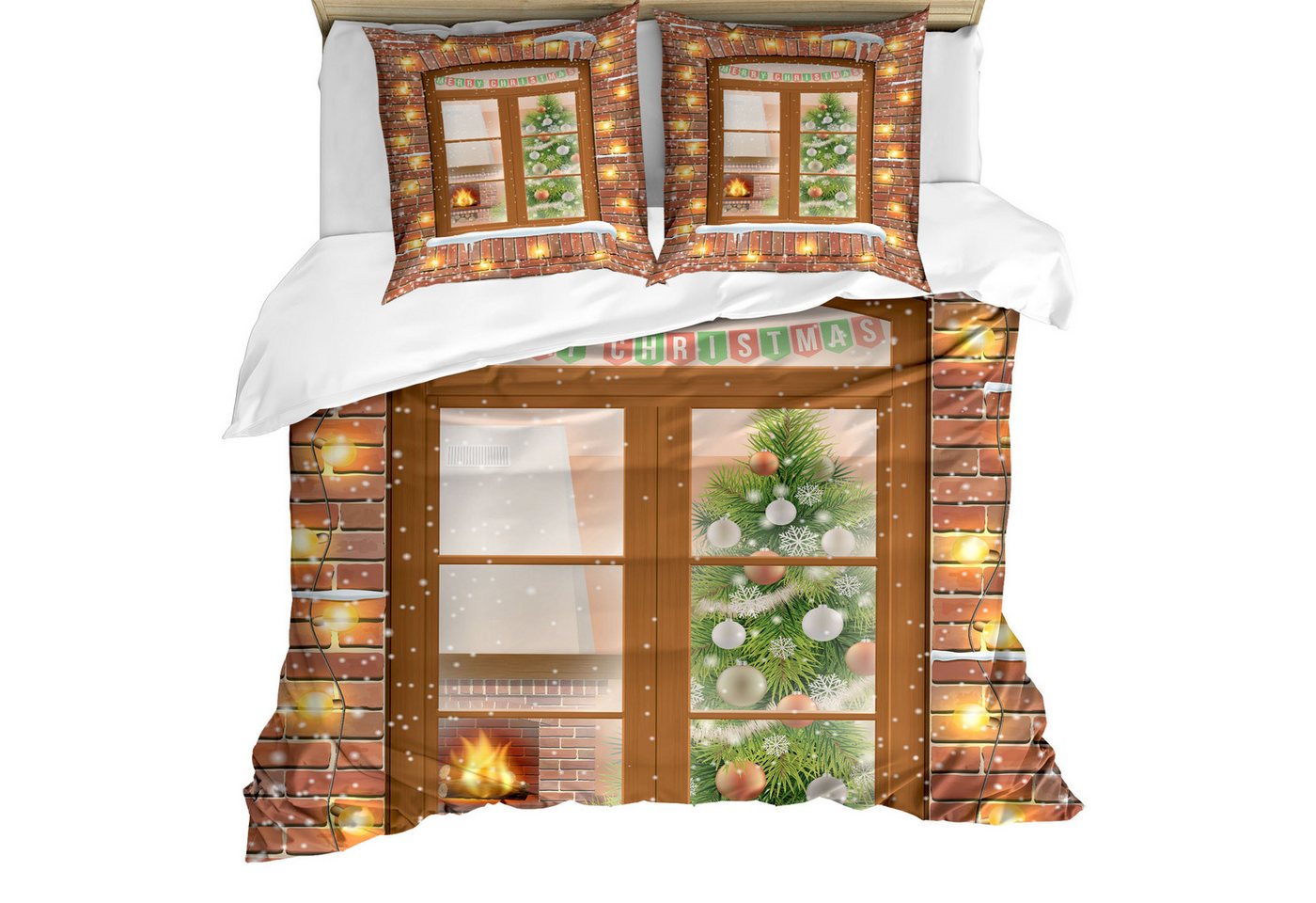 Abakuhaus Bettwäsche Milbensicher Allergiker geeignet mit Kissenbezügen, Microfaser, Weihnachten Blick durch ein Fenster von Abakuhaus