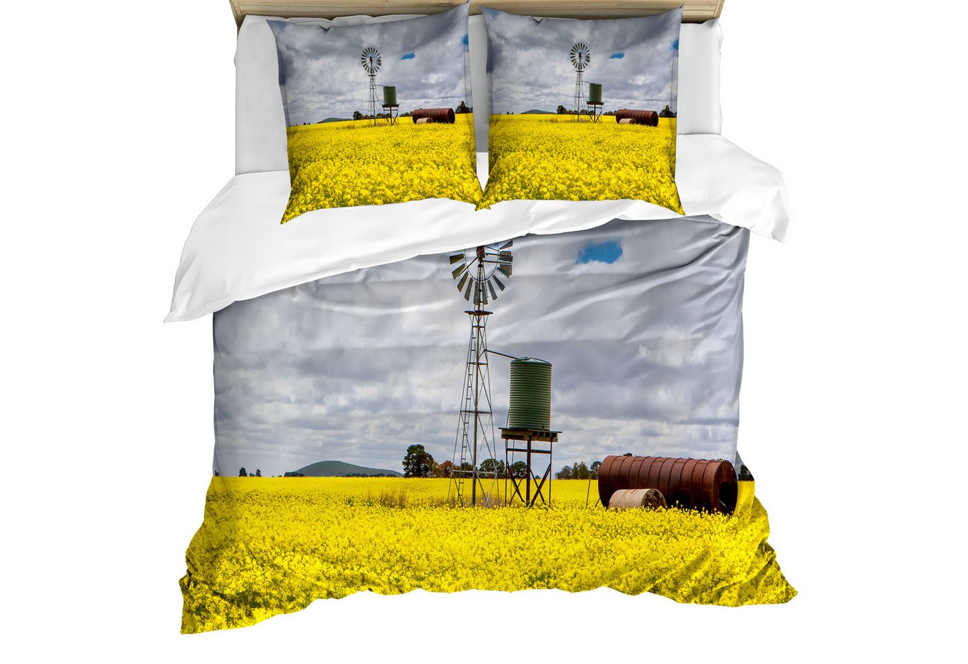 Abakuhaus Bettwäsche Milbensicher Allergiker geeignet mit Kissenbezügen, Microfaser, Windmühle Canola Wiese Stürmische Abakuhaus Bettwäsche Milbensicher Allergiker geeignet mit Kissenbezügen, Microfaser, Windmühle Canola Wiese Stürmische von Abakuhaus