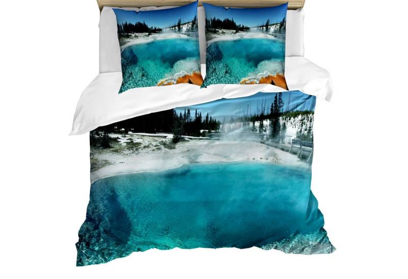Abakuhaus Bettwäsche Milbensicher Allergiker geeignet mit Kissenbezügen, Microfaser, Yellowstone stone~~POS=HEADCOMP Verschneiter Wald Pool von Abakuhaus