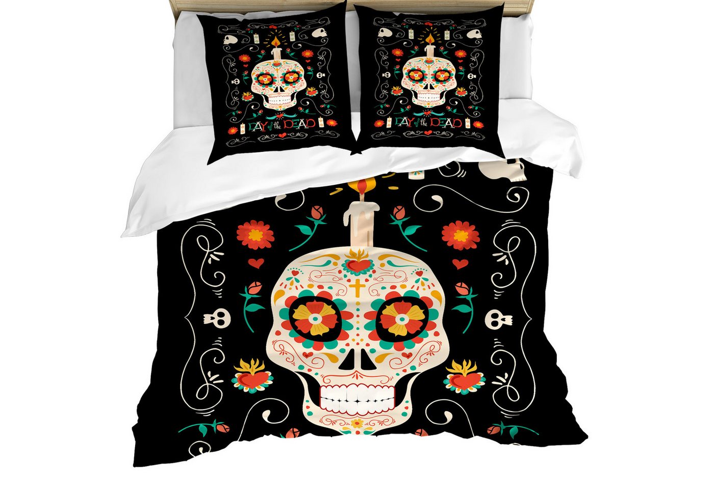 Abakuhaus Bettwäsche Milbensicher Allergiker geeignet mit Kissenbezügen, Microfaser, Zuckerschädel Calavera und Kerze Abakuhaus Bettwäsche Milbensicher Allergiker geeignet mit Kissenbezügen, Microfaser, Zuckerschädel Calavera und Kerze von Abakuhaus