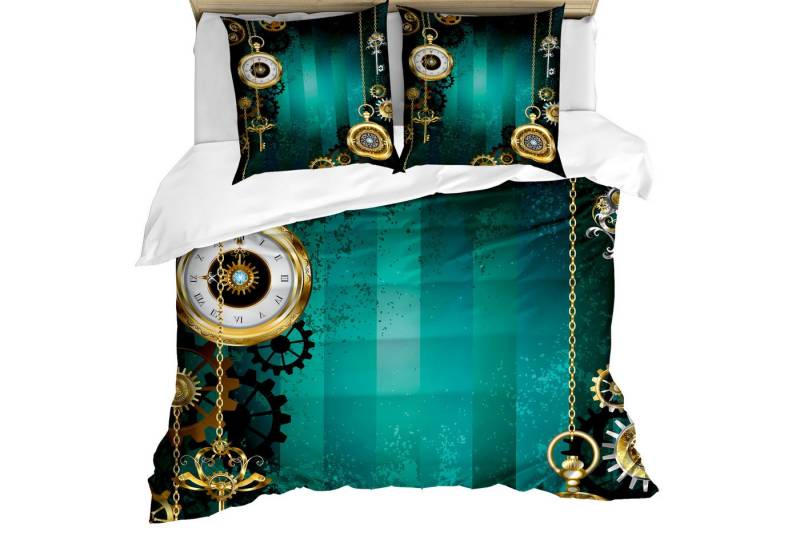 Abakuhaus Bettwäsche Milbensicher Allergiker geeignet mit Kissenbezügen, Microfaser, industriell Antike Uhr Keys von Abakuhaus