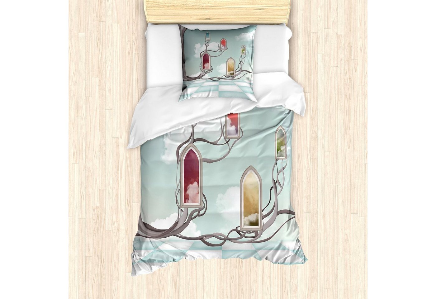 Bettwäsche Milbensicher Allergiker geeignet mit Kissenbezug, Abakuhaus, Microfaser, Abstrakte Kunst Spiegel über Baum von Abakuhaus