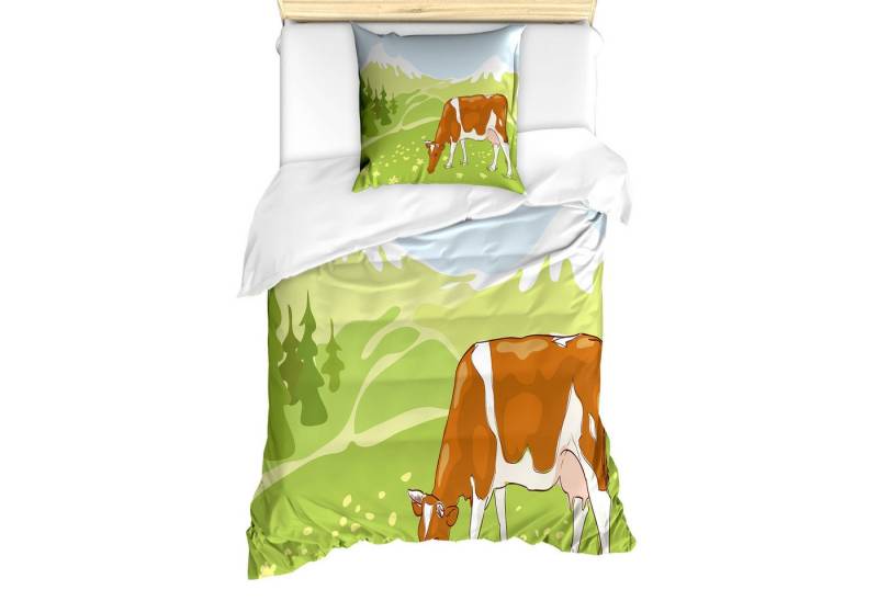 Abakuhaus Bettwäsche Milbensicher Allergiker geeignet mit Kissenbezug, Microfaser, Das Vieh Almwiese Natur von Abakuhaus