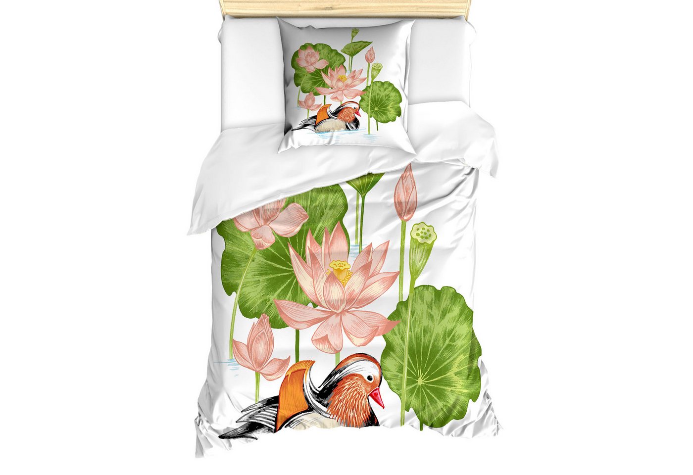 Abakuhaus Bettwäsche Milbensicher Allergiker geeignet mit Kissenbezug, Microfaser, Ente Mandarin in Teich von Abakuhaus