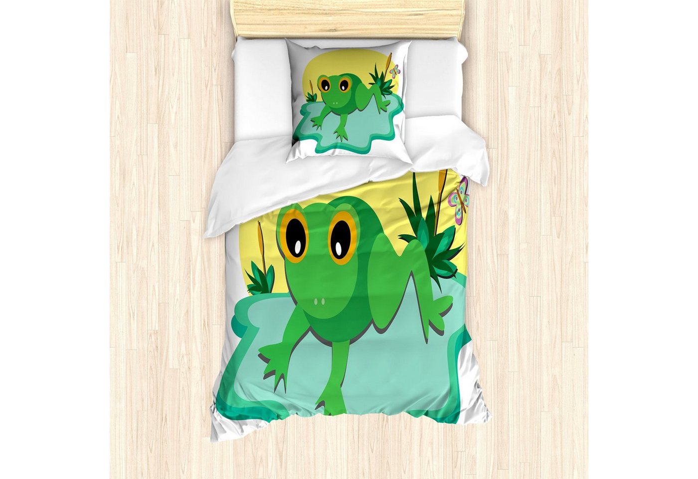 Abakuhaus Bettwäsche Milbensicher Allergiker geeignet mit Kissenbezug, Microfaser, Frösche Tier und Schmetterling auf Teich von Abakuhaus