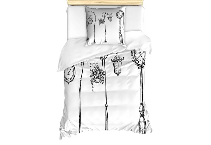 Abakuhaus Bettwäsche Milbensicher Allergiker geeignet mit Kissenbezug, Microfaser, Handgemalt Straße Uhren Stadt von Abakuhaus