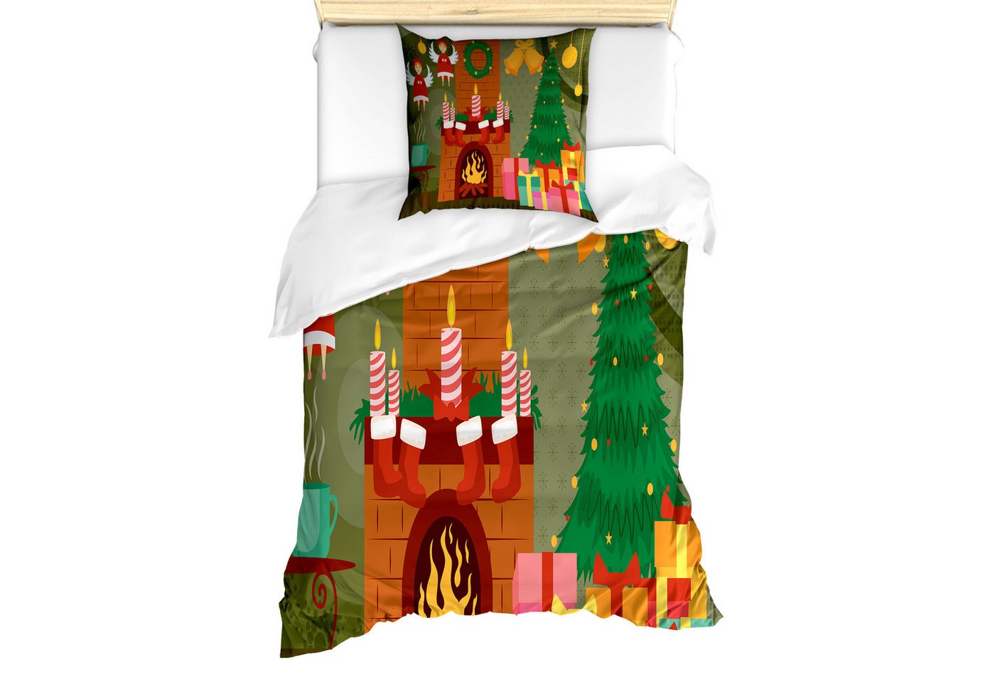 Abakuhaus Bettwäsche Milbensicher Allergiker geeignet mit Kissenbezug, Microfaser, Kamin Cartoon Christmas Night Abakuhaus Bettwäsche Milbensicher Allergiker geeignet mit Kissenbezug, Microfaser, Kamin Cartoon Christmas Night von Abakuhaus