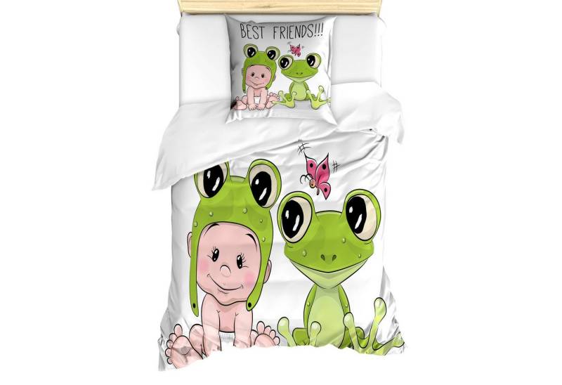 Abakuhaus Bettwäsche Milbensicher Allergiker geeignet mit Kissenbezug, Microfaser, Kids Baby-Frosch-Liebe Freunde von Abakuhaus