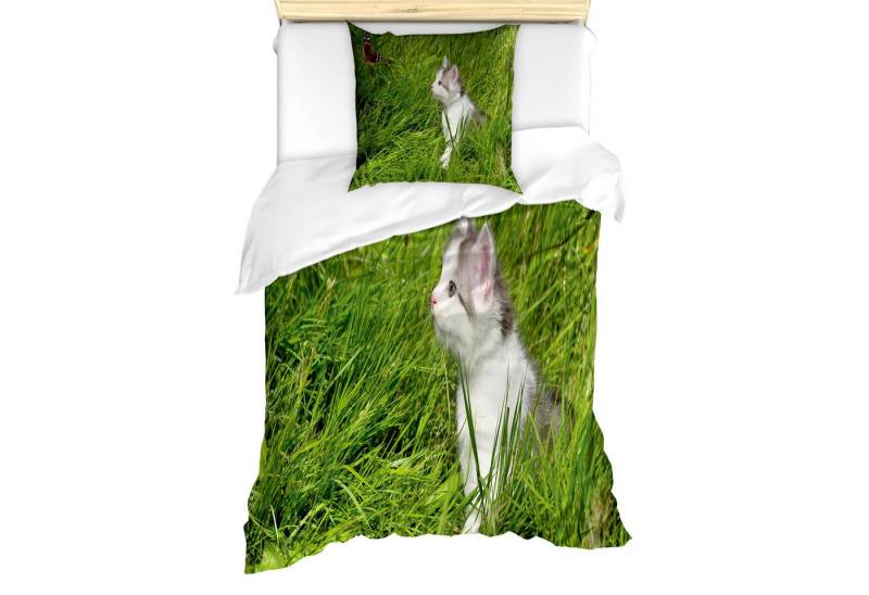Abakuhaus Bettwäsche Milbensicher Allergiker geeignet mit Kissenbezug, Microfaser, Natur Katze und Schmetterling von Abakuhaus
