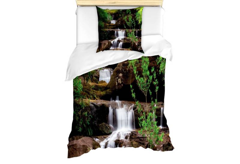 Abakuhaus Bettwäsche Milbensicher Allergiker geeignet mit Kissenbezug, Microfaser, Natur Rock Treppe in Wasserfall von Abakuhaus