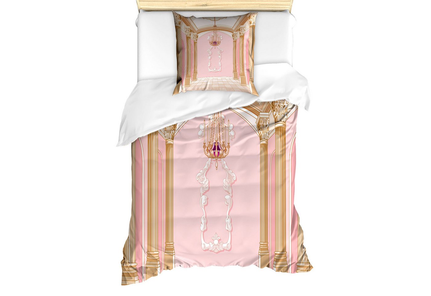 Abakuhaus Bettwäsche Milbensicher Allergiker geeignet mit Kissenbezug, Microfaser, Rosa Kronleuchter Decken Castle von Abakuhaus