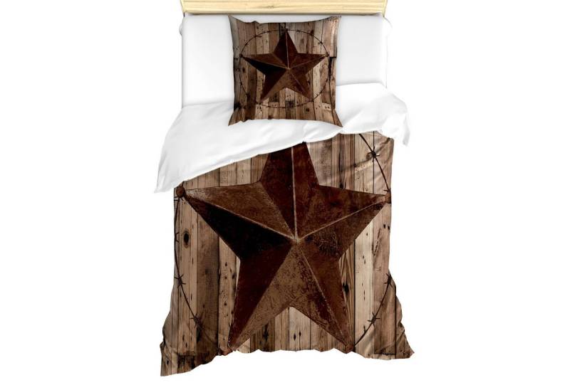 Abakuhaus Bettwäsche Milbensicher Allergiker geeignet mit Kissenbezug, Microfaser, Rustikal Holz verwittert Stern Abbildung von Abakuhaus