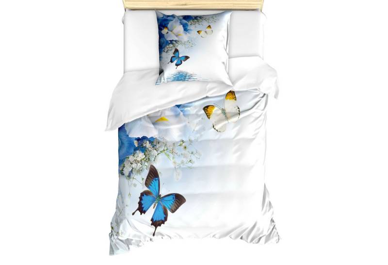 Abakuhaus Bettwäsche Milbensicher Allergiker geeignet mit Kissenbezug, Microfaser, Schmetterlinge Exotische Blumen Teich von Abakuhaus