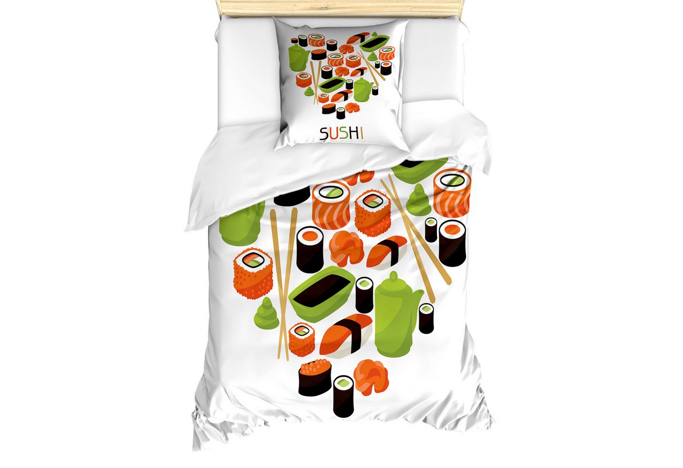 Abakuhaus Bettwäsche Milbensicher Allergiker geeignet mit Kissenbezug, Microfaser, Sushi Teekanne Rolls Sauce Herz-Formular von Abakuhaus