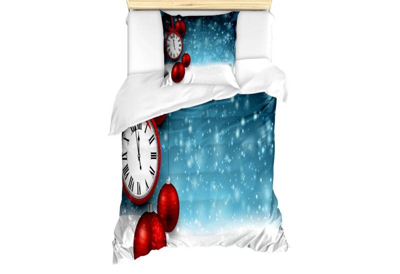 Abakuhaus Bettwäsche Milbensicher Allergiker geeignet mit Kissenbezug, Microfaser, Uhr Vintage New Jahr-Kugeln von Abakuhaus