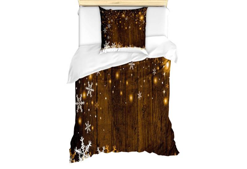 Abakuhaus Bettwäsche Milbensicher Allergiker geeignet mit Kissenbezug, Microfaser, Weihnachten Holz und Schneeflocken von Abakuhaus