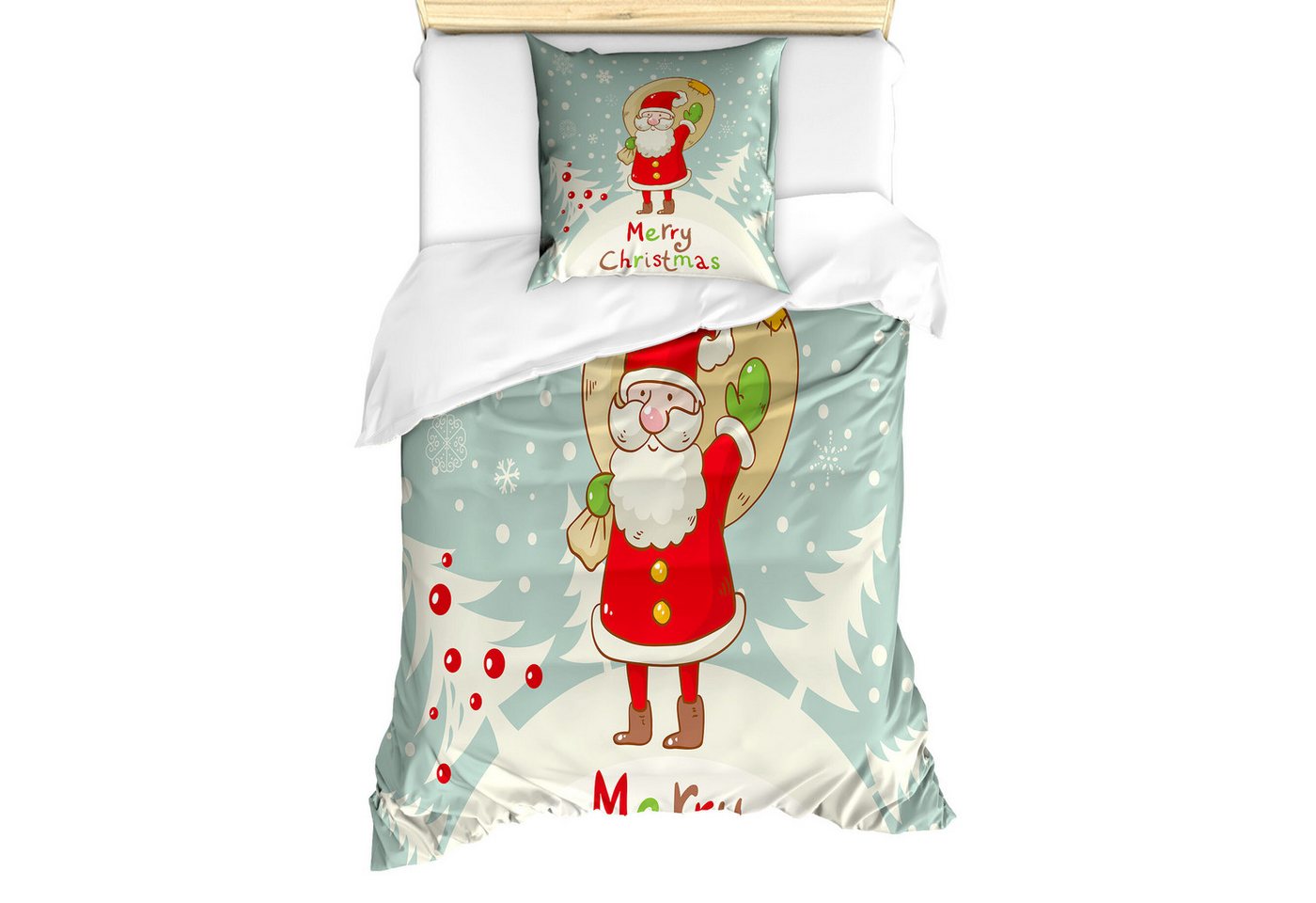 Abakuhaus Bettwäsche Milbensicher Allergiker geeignet mit Kissenbezug, Microfaser, Weihnachtsmann Merry Xmas verschneiten Wald Abakuhaus Bettwäsche Milbensicher Allergiker geeignet mit Kissenbezug, Microfaser, Weihnachtsmann Merry Xmas verschneiten Wald von Abakuhaus