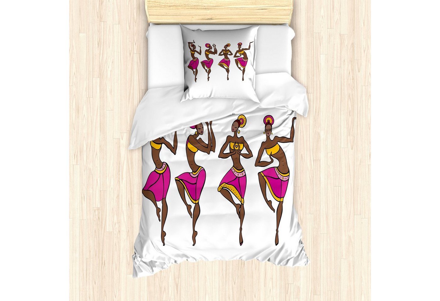 Bettwäsche Milbensicher Allergiker geeignet mit Kissenbezug, Abakuhaus, Microfaser, abstrakte Frauen African Lady Dancers von Abakuhaus