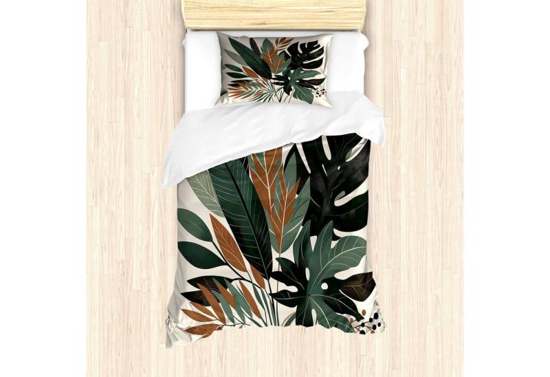 Abakuhaus Bettwäsche Top Qualität Weich und Warm 3 Teiligen Bettbezug mit 1 Kissenbezüge, Microfaser, Monstera Tropische Blätter ein Tanz der Natur von Abakuhaus