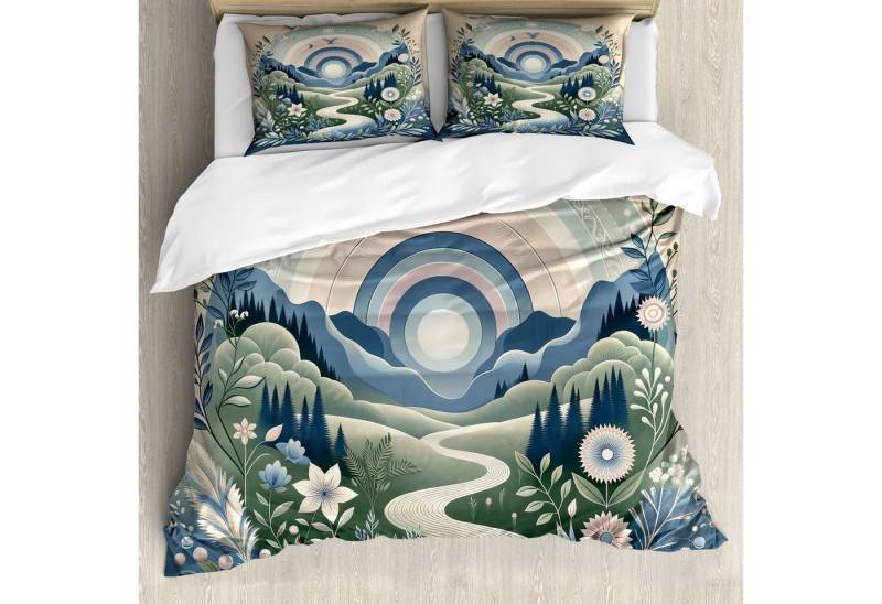Abakuhaus Bettwäsche Top Qualität Weich und Warm 3 Teiligen Bettbezug mit 2 Kissenbezüge, Microfaser, Boho Natur Gebirgsblumenweg von Abakuhaus