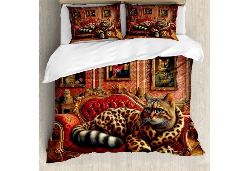 Bettwäsche Top Qualität Weich und Warm 3 Teiligen Bettbezug mit 2 Kissenbezüge, Abakuhaus, Microfaser, Katze Kätzchen in Leopard auf Couch von Abakuhaus