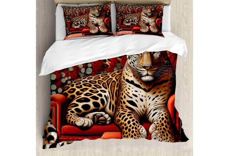 Bettwäsche Top Qualität Weich und Warm 3 Teiligen Bettbezug mit 2 Kissenbezüge, Abakuhaus, Microfaser, Leopard Kühne wilde Katze: Sofa Tierdruck von Abakuhaus