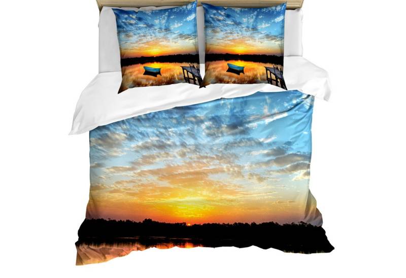 Abakuhaus Bettwäsche weicher Microfaserstoff Allergiker geeignet, kein Verblassen, Microfaser, Angeln Kleines Boot auf Teich von Abakuhaus