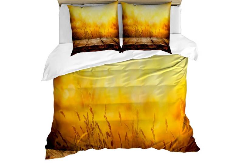 Abakuhaus Bettwäsche weicher Microfaserstoff Allergiker geeignet, kein Verblassen, Microfaser, Blätter Leerer Tisch und Weizen von Abakuhaus