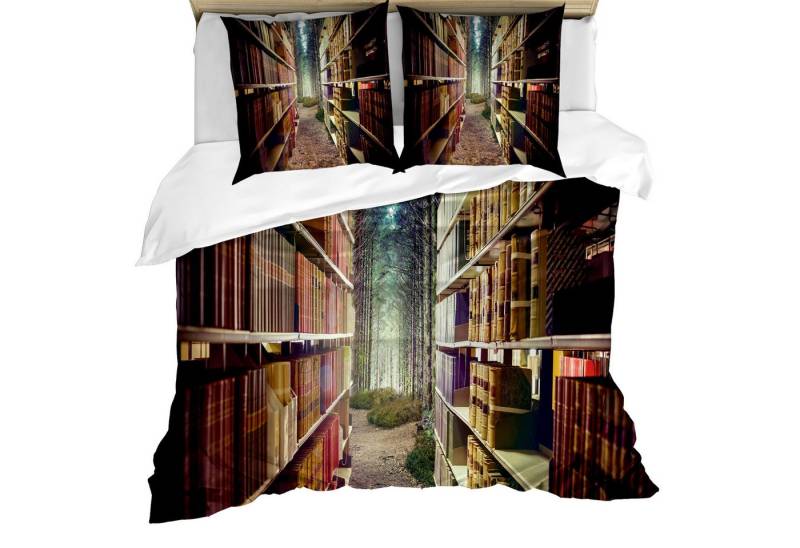 Abakuhaus Bettwäsche weicher Microfaserstoff Allergiker geeignet, kein Verblassen, Microfaser, Bücherregal Zusammenfassung Bibliothek in Woods von Abakuhaus