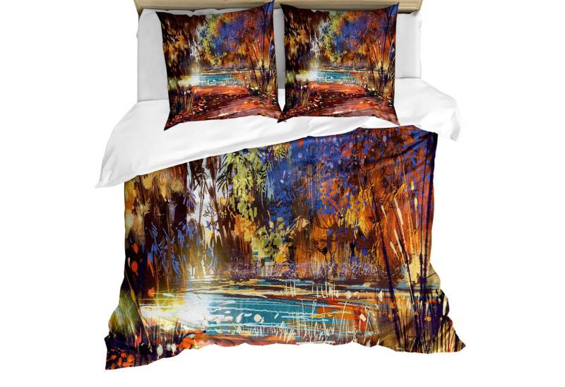 Abakuhaus Bettwäsche weicher Microfaserstoff Allergiker geeignet, kein Verblassen, Microfaser, Fantasie Malerei Natur Teich von Abakuhaus