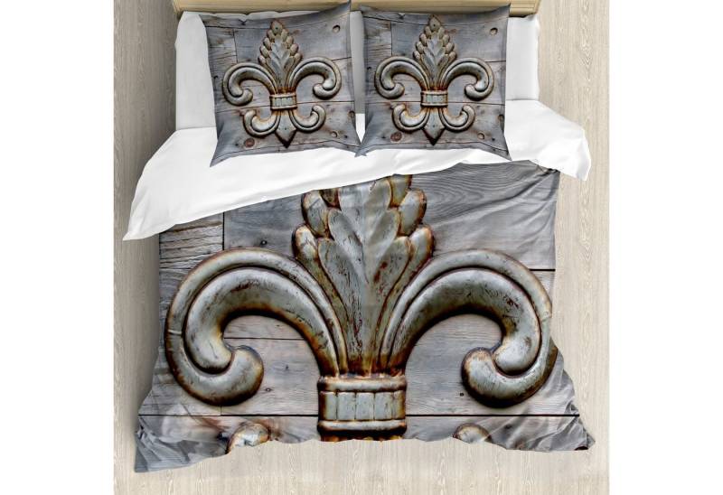 Abakuhaus Bettwäsche weicher Microfaserstoff Allergiker geeignet, kein Verblassen, Microfaser, Fleur De Lis Altes Zeichen Holz von Abakuhaus