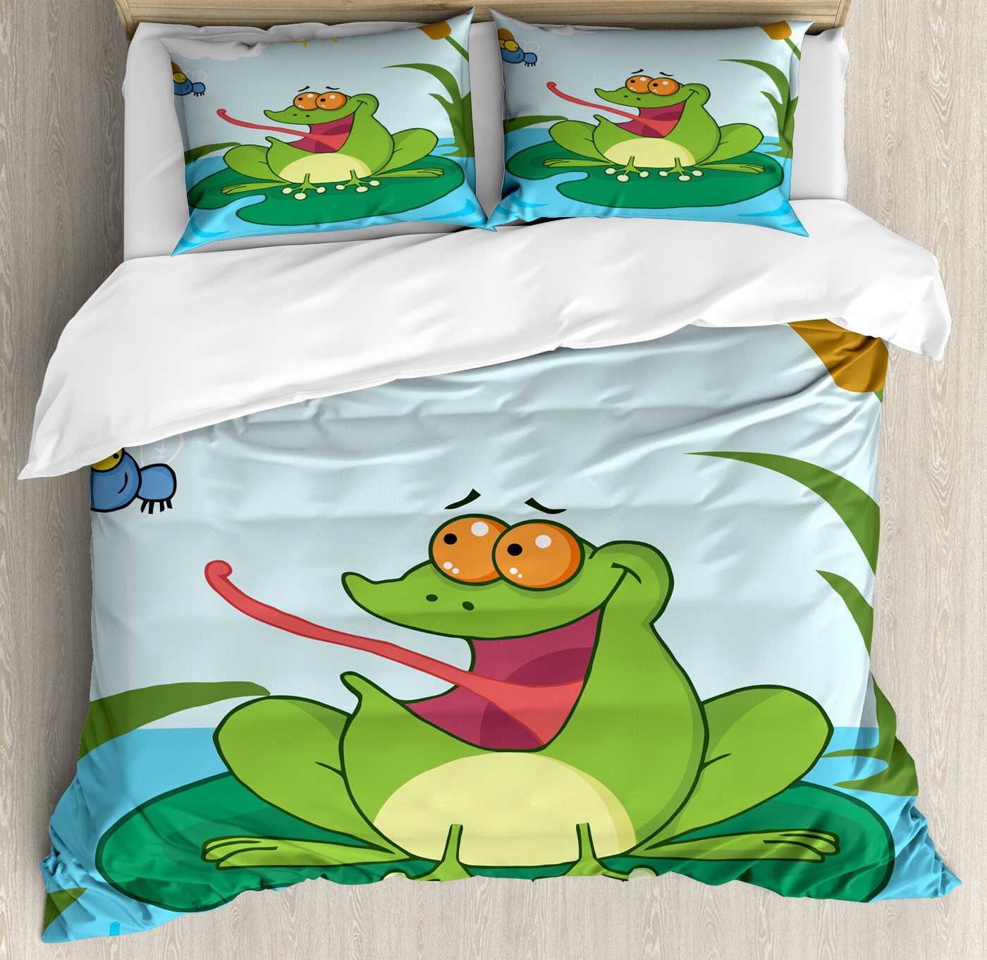 Abakuhaus Bettwäsche Weicher Microfaserstoff Allegigeignet kein Verblassen, Microfaser, Frösche Tier auf Teich fängt eine Fliege von Abakuhaus