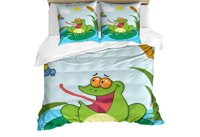 Abakuhaus Bettwäsche Weicher Microfaserstoff Allegigeignet kein Verblassen, Microfaser, Frösche Tier auf Teich fängt eine Fliege von Abakuhaus