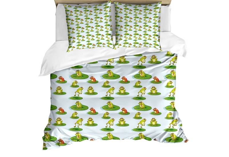 Abakuhaus Bettwäsche Weicher Microfaserstoff Allegigeignet kein Verblassen, Microfaser, Frosch Cartoon Springen Teich Tiere von Abakuhaus