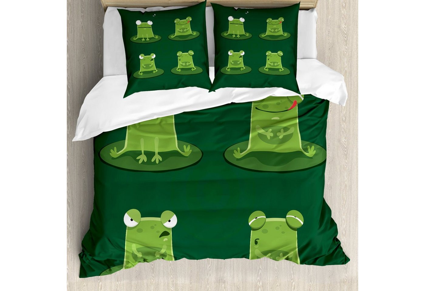 Abakuhaus Bettwäsche weicher Microfaserstoff Allergiker geeignet, kein Verblassen, Microfaser, Frosch Frösche im Teich Lilien-Auflage von Abakuhaus