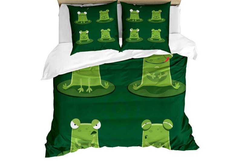 Abakuhaus Bettwäsche weicher Microfaserstoff Allergiker geeignet, kein Verblassen, Microfaser, Frosch Frösche im Teich Lilien-Auflage von Abakuhaus