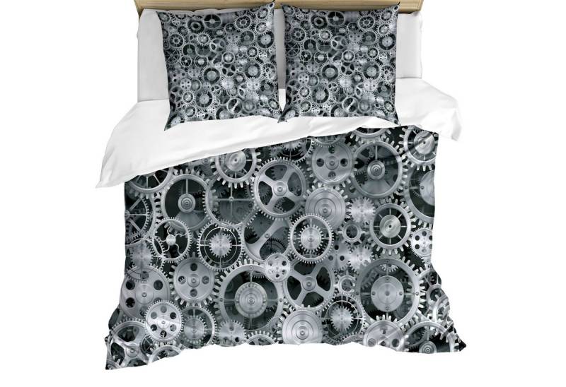 Abakuhaus Bettwäsche weicher Microfaserstoff Allergiker geeignet, kein Verblassen, Microfaser, Grau Uhr Techno Pattern von Abakuhaus