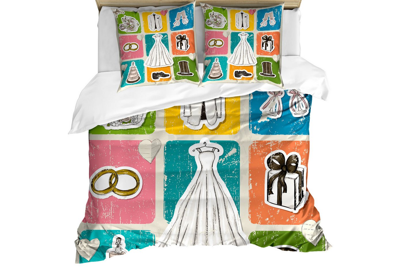 Abakuhaus Bettwäsche weicher Microfaserstoff Allergiker geeignet, kein Verblassen, Microfaser, Jahrgang Thema Hochzeit Poster Abakuhaus Bettwäsche weicher Microfaserstoff Allergiker geeignet, kein Verblassen, Microfaser, Jahrgang Thema Hochzeit Poster von Abakuhaus